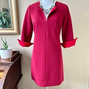 Milly Burgundy Red 3/4 Sleeve Tiffany Shift Dress Contrast Suff Size 6